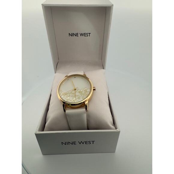 Nine West Gold & White Floral Watch - Picture 2 of 2